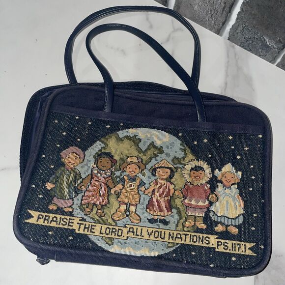 Bible Carrying Case Zipped Embroidered Blue "Praise the Lord All You Nations" - Picture 2 of 7